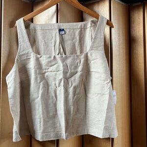 Linen Blend (Size 2X) Square Neck Crop Tank Lagenlook Minimalist Festival Resort